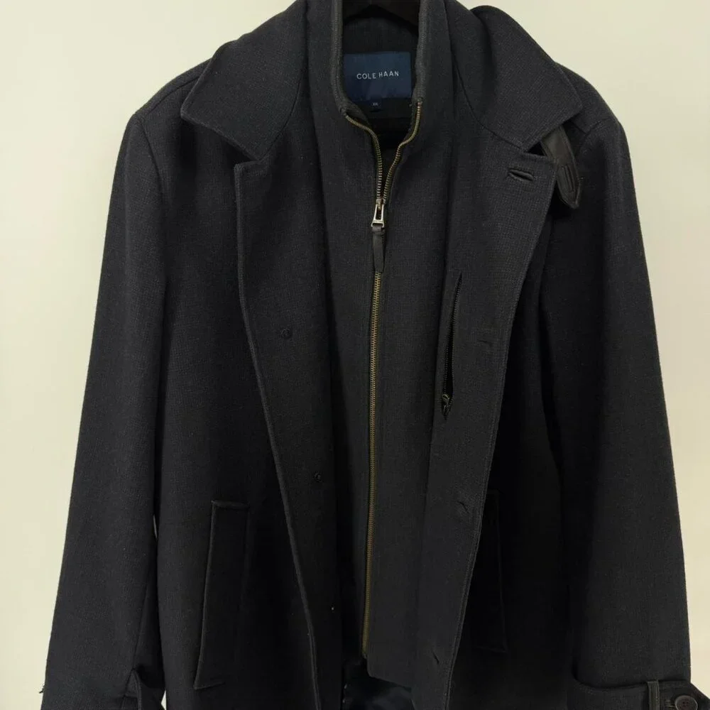 Cole Haan Men's Size XXL Classic Collared Wool-Blend Car Coat Navy - Picture 6 of 8